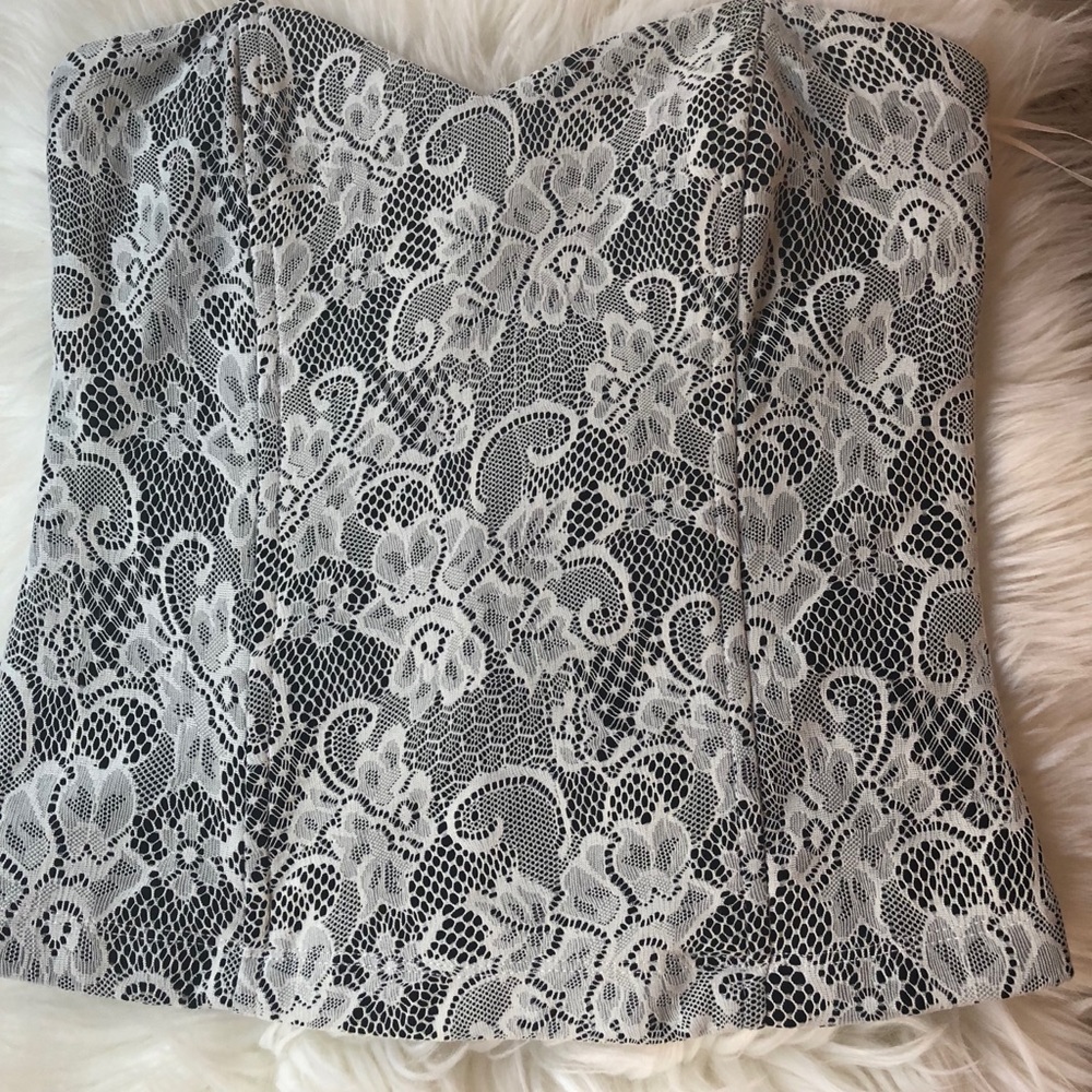 Black and Tan lace strapless top